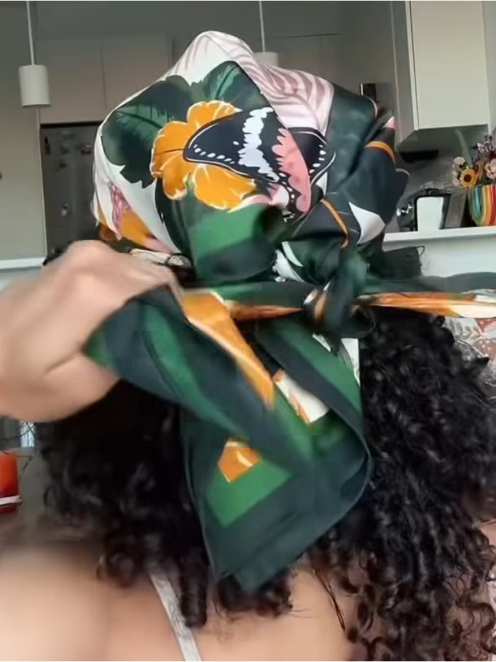 Curlfriend Collective Hair Scarf Large Green Women Botanical Silk Butterfly D026 - Picture 10 of 13